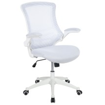 Flash Furniture BL-X-5M-WH-WH-GG Mid-Back White Mesh Swivel Ergonomic Task Office Chair with White Frame and Flip-Up Arms