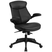 Flash Furniture BL-ZP-804-GG Mid-Back Leather Office Chair with Back Angle Adjustment and Flip-Up Arms