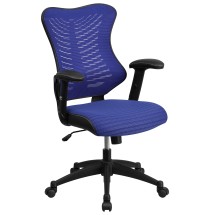 Flash Furniture BL-ZP-806-BL-GG High Back Designer Blue Mesh Executive Swivel Ergonomic Office Chair with Adjustable Arms