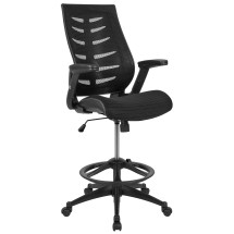 Flash Furniture BL-ZP-809D-BK-GG High Back Black Mesh Spine-Back Ergonomic Drafting Chair with Adjustable Foot Ring and Adjustable Flip-Up Arms