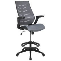 Flash Furniture BL-ZP-809D-DKGY-GG High Back Dark Gray Mesh Spine-Back Ergonomic Drafting Chair with Adjustable Foot Ring and Adjustable Flip-Up Arms