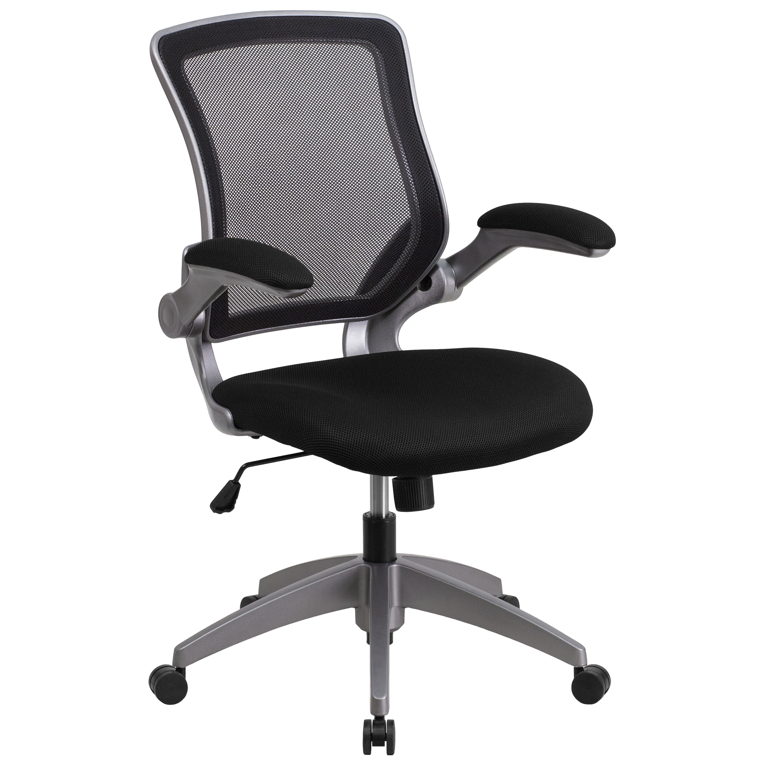 Flash Furniture BL-ZP-8805-BK-GG Mid-Back Black Mesh Swivel Ergonomic Task Office Chair with Gray Frame and Flip-Up Arms
