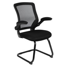 Flash Furniture BL-ZP-8805C-GG Black Mesh Sled Base Side Reception Chair with Flip-Up Arms