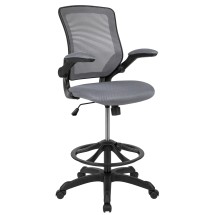 Flash Furniture BL-ZP-8805D-DKGY-GG Mid-Back Dark Gray Mesh Ergonomic Drafting Chair with Adjustable Foot Ring and Flip-Up Arms