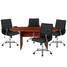 Flash Furniture BLN-6GCCHR2286-BK-GG 5 Piece Cherry Oval Conference Table Set with 4 Black and Chrome LeatherSoft Executive Chairs