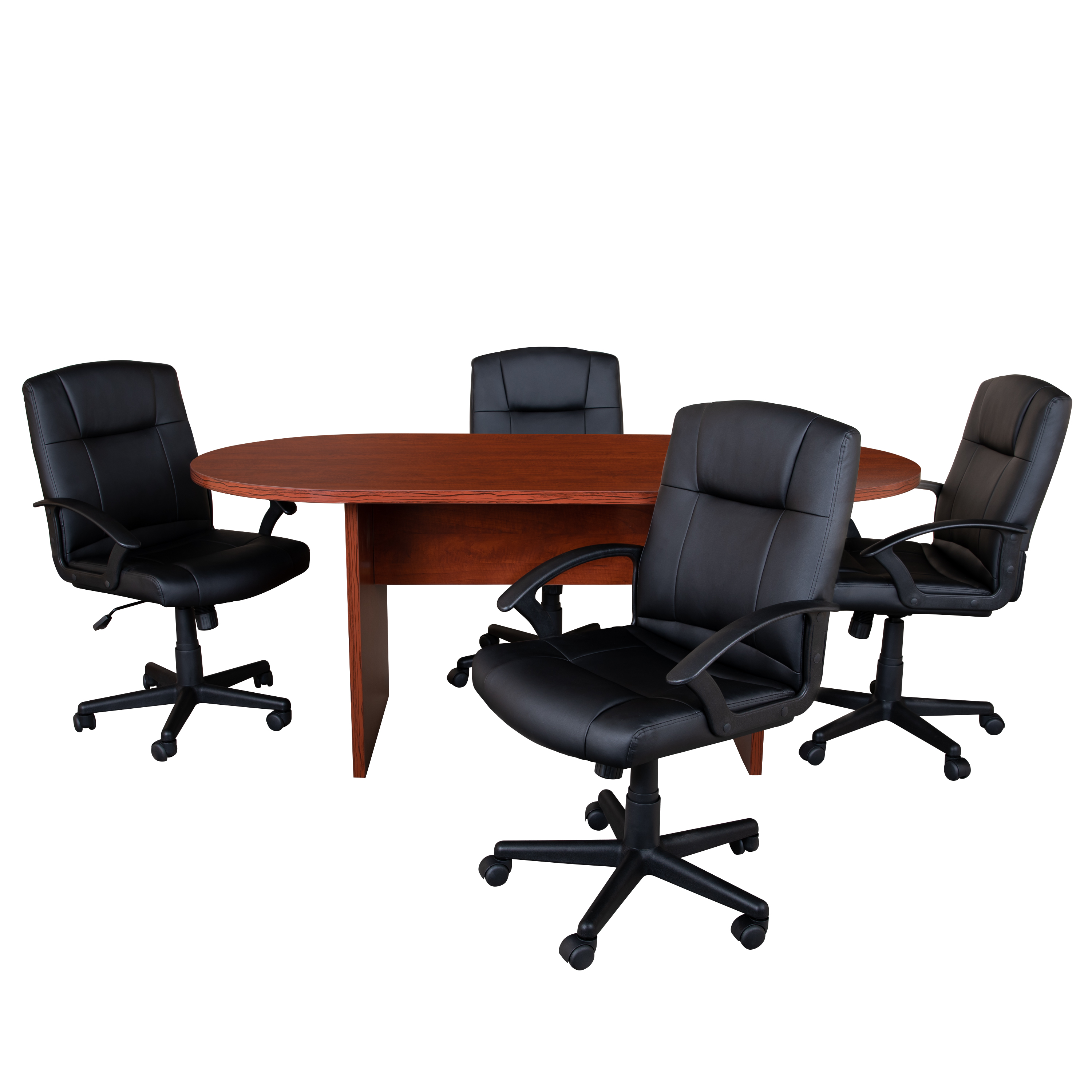 Flash Furniture BLN-6GCCHRX000-BK-GG 5 Piece Cherry Oval Conference Table Set with 4 Black LeatherSoft-Padded Task Chairs