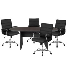 Flash Furniture BLN-6GCGRY2286-BK-GG 5 Piece Rustic Gray Oval Conference Table Set with 4 Black and Chrome LeatherSoft Executive Chairs