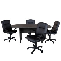 Flash Furniture BLN-6GCGRYX000-BK-GG 5 Piece Rustic Gray Oval Conference Table Set with 4 Black LeatherSoft-Padded Task Chairs