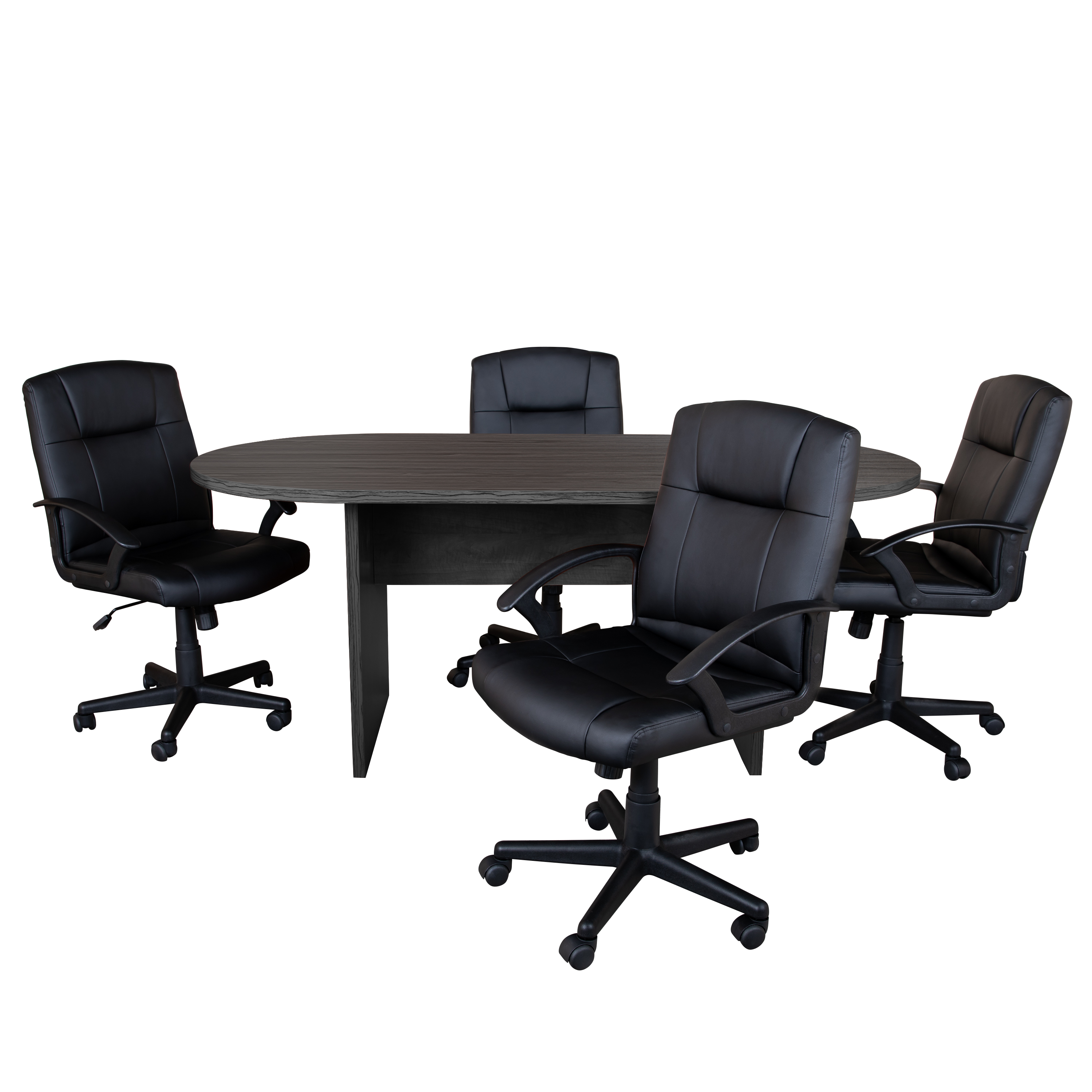 Flash Furniture BLN-6GCGRYX000-BK-GG 5 Piece Rustic Gray Oval Conference Table Set with 4 Black LeatherSoft-Padded Task Chairs