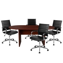 Flash Furniture BLN-6GCMHG595M-BK-GG 5 Piece Mahogany Oval Conference Table Set with 4 Black LeatherSoft Ribbed Executive Chairs