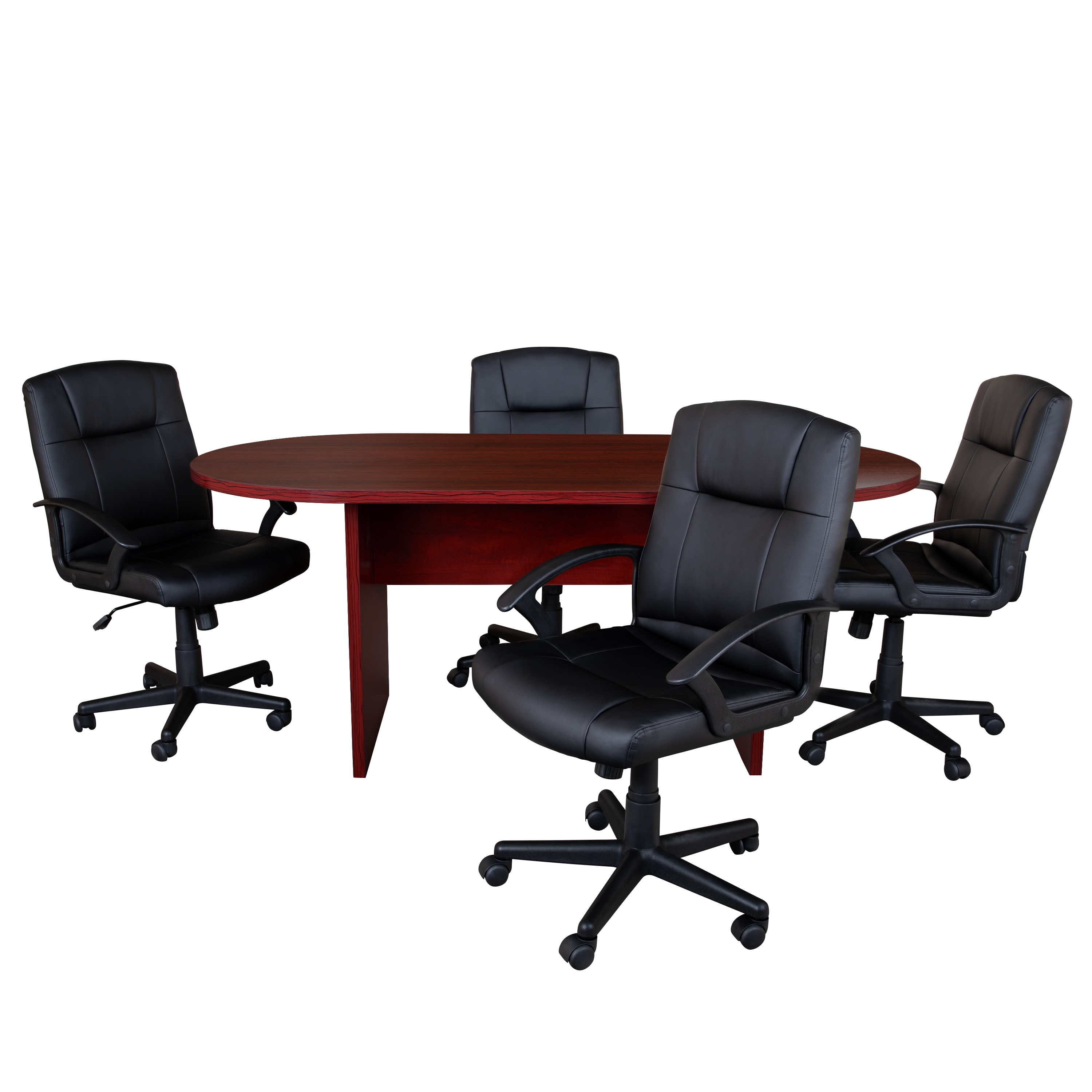 Flash Furniture BLN-6GCMHGX000-BK-GG 5 Piece Mahogany Oval Conference Table Set with 4 Black LeatherSoft-Padded Task Chairs