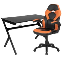 Flash Furniture BLN-X10D1904-OR-GG Black Gaming Desk and Orange/Black Racing Chair Set with Cup Holder/ Headphone Hook/2 Wire Management Holes