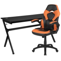 Flash Furniture BLN-X10D1904L-OR-GG Gaming Desk and Orange/Black Racing Chair Set /Cup Holder/Headphone Hook/Removable Mouse Pad Top /2 Wire Management Holes