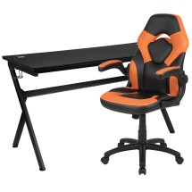 Flash Furniture BLN-X10D1904L-OR-GG Gaming Desk/Orange/Black Racing Chair Set with Cup Holder/Headphone Hook/Removable Mouse Pad Top