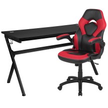 Flash Furniture BLN-X10D1904L-RD-GG Gaming Desk/Red/Black Racing Chair Set with Cup Holder/Headphone Hook/Removable Mouse Pad Top