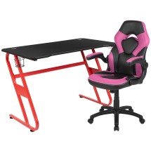 Flash Furniture BLN-X10RSG1030-PK-GG Red Gaming Desk and Pink/Black Racing Chair Set with Cup Holder and Headphone Hook