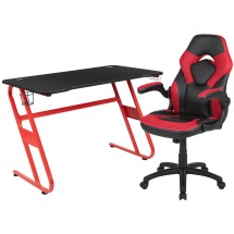 Flash Furniture BLN-X10RSG1030-RD-GG Red Gaming Desk and Red/Black Racing Chair Set with Cup Holder and Headphone Hook