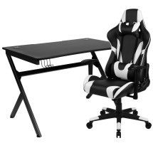 Flash Furniture BLN-X20D1904-BK-GG Black Gaming Desk and Black Reclining Gaming Chair Set with Cup Holder/ Headphone Hook/2 Wire Management Holes