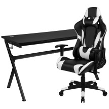 Flash Furniture BLN-X20D1904L-BK-GG Gaming Desk and Black Reclining Gaming Chair Set /Cup Holder/Headphone Hook/Removable Mouse Pad Top