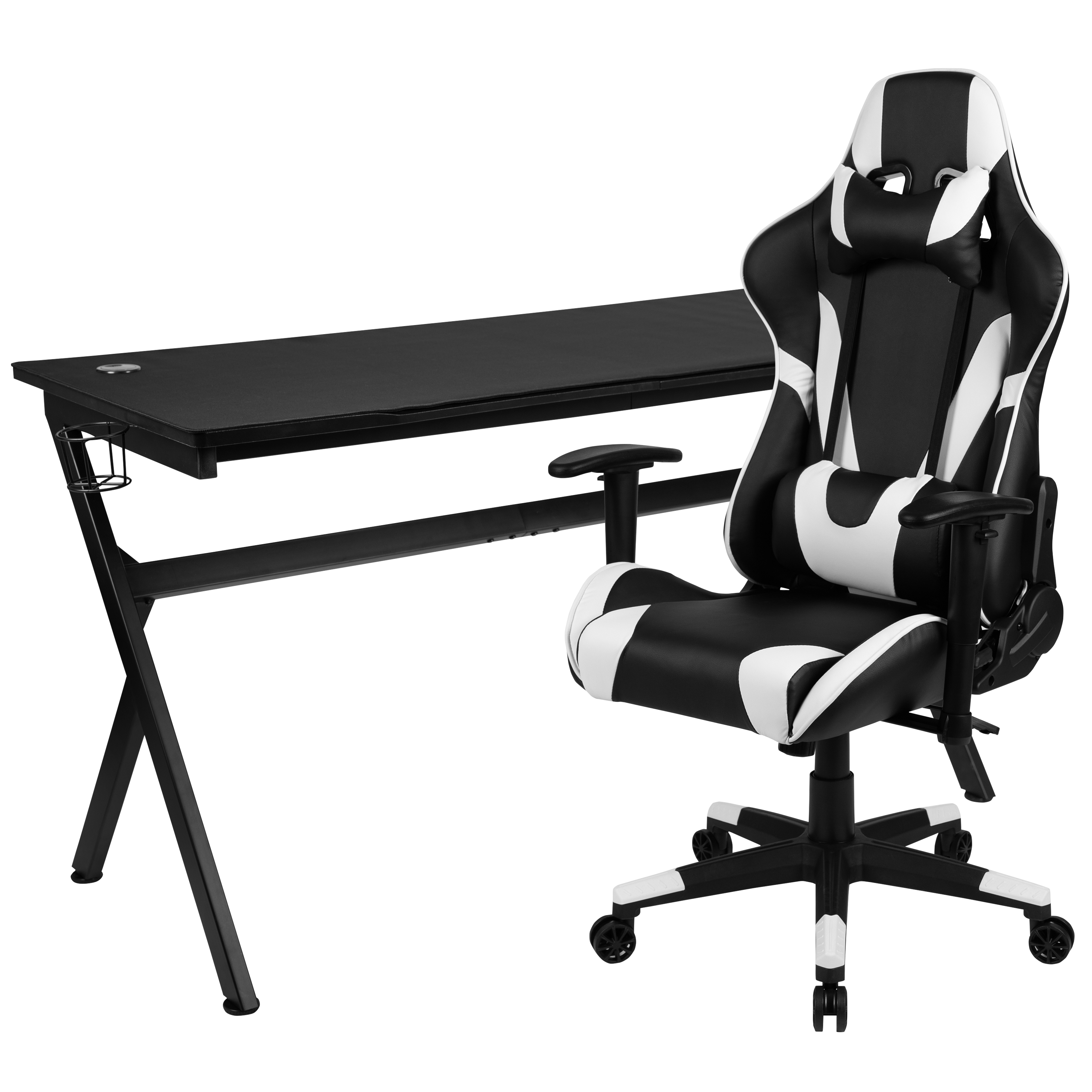Flash Furniture BLN-X20D1904L-BK-GG Gaming Desk and Black Reclining Gaming Chair Set /Cup Holder/Headphone Hook/Removable Mouse Pad Top