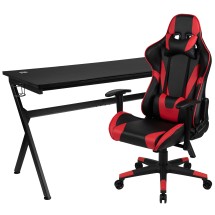 Flash Furniture BLN-X20D1904L-RD-GG Gaming Desk and Red/Black Reclining Gaming Chair Set /Cup Holder/Headphone Hook/Removable Mouse Pad Top