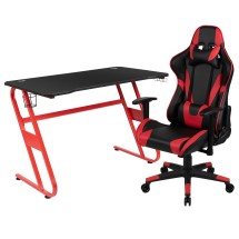 Flash Furniture BLN-X20RSG1030-RD-GG Red Gaming Desk and Red/Black Reclining Gaming Chair Set with Cup Holder and Headphone Hook