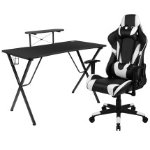 Flash Furniture BLN-X20RSG1031-BK-GG Gaming Desk/Black Reclining Gaming Chair Set with Cup Holder/Headphone Hook, Monitor/Smartphone Stand