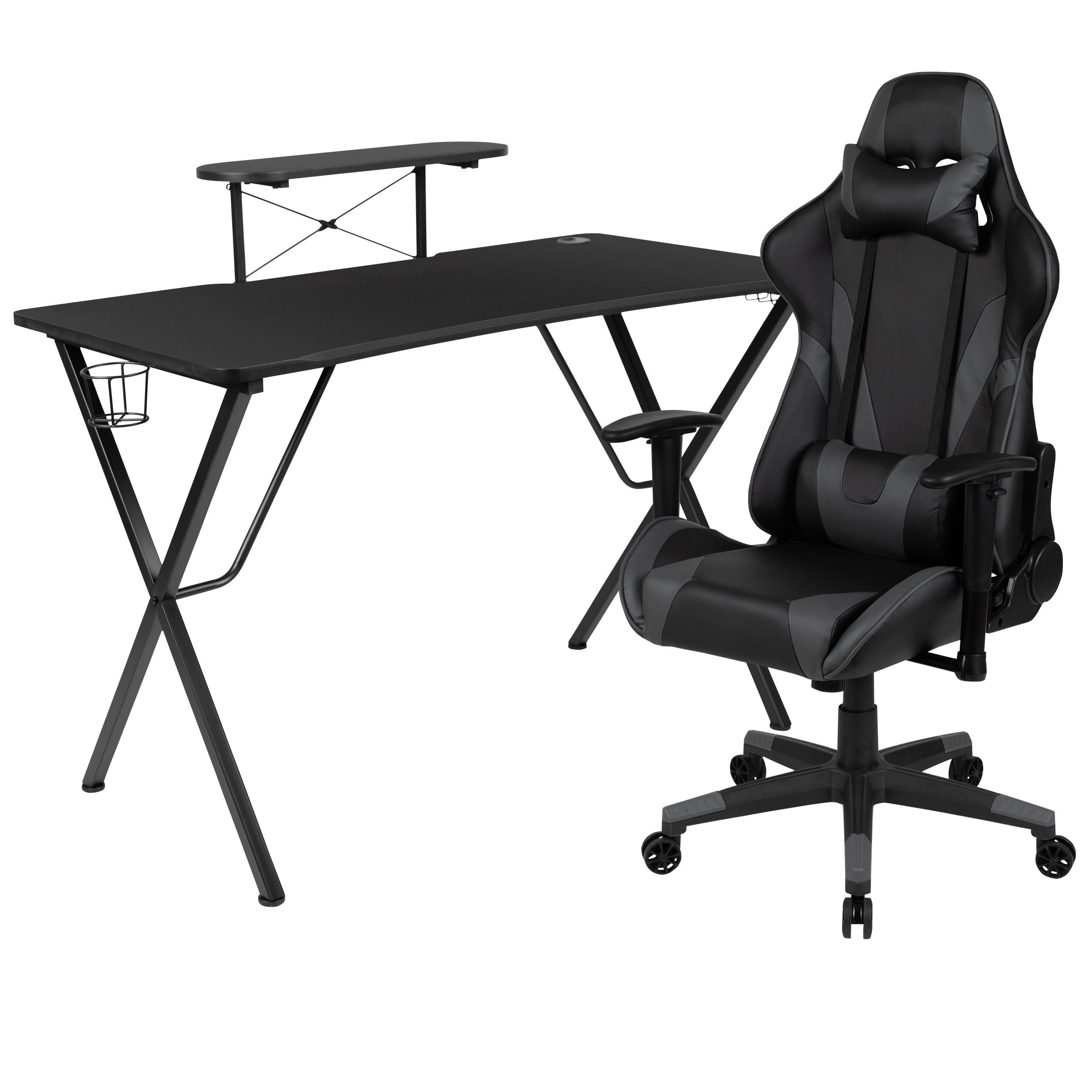 Flash Furniture BLN-X20RSG1031-GY-GG Gaming Desk/Gray Reclining Gaming Chair Set with Cup Holder/Headphone Hook, Monitor/Smartphone Stand