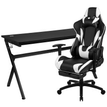 Flash Furniture BLN-X30D1904L-BK-GG Gaming Desk and Black Footrest Reclining Gaming Chair Set - Cup Holder/Headphone Hook/Removable Mouse Pad Top/Wire Management