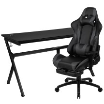 Flash Furniture BLN-X30D1904L-GY-GG Gaming Desk and Gray Footrest Reclining Gaming Chair Set - Cup Holder/Headphone Hook/Removable Mouse Pad Top/Wire Management