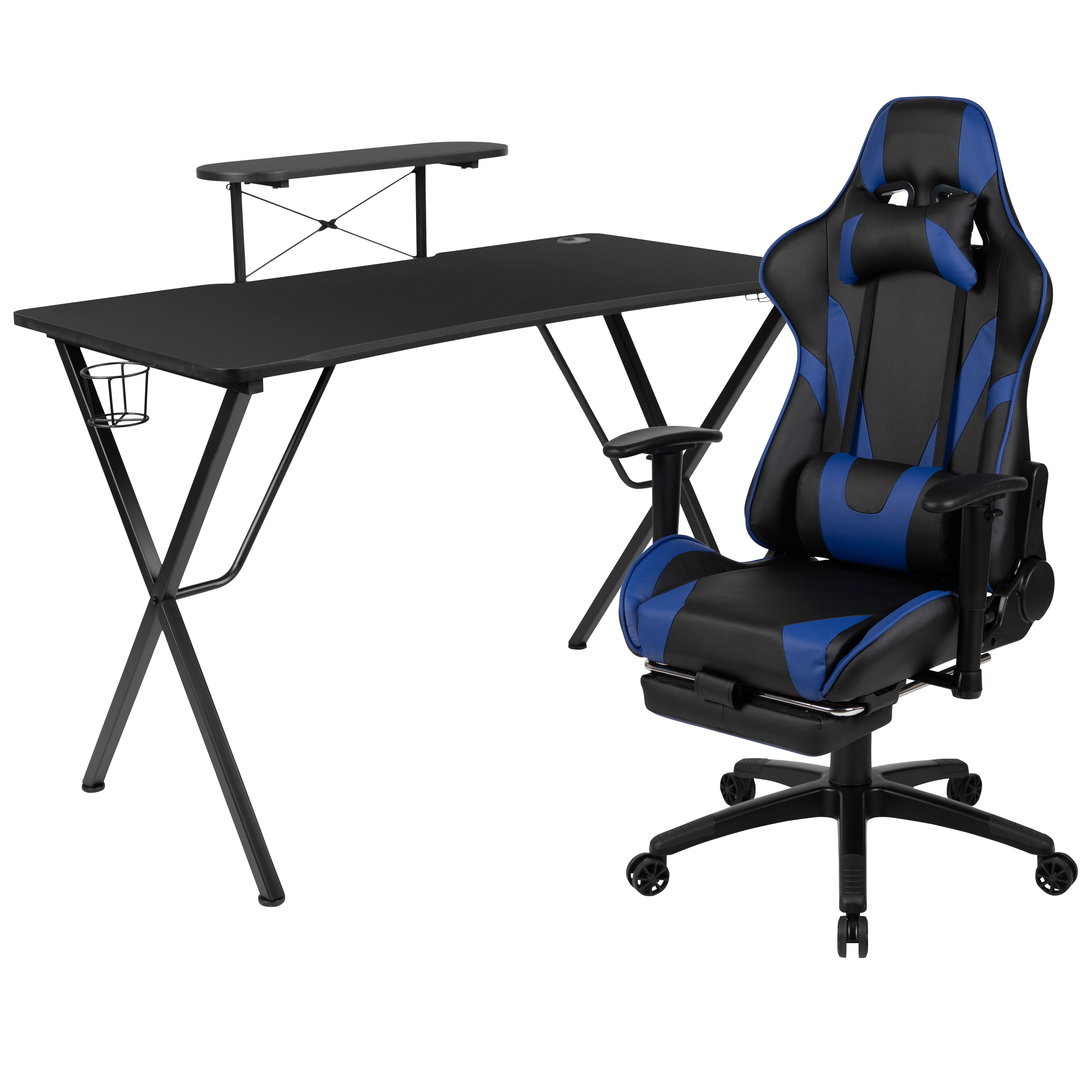 Flash Furniture BLN-X30RSG1031-BL-GG Gaming Desk/Blue Reclining Gaming Chair with Cup Holder/Headphone Hook and Monitor/Smartphone Stand
