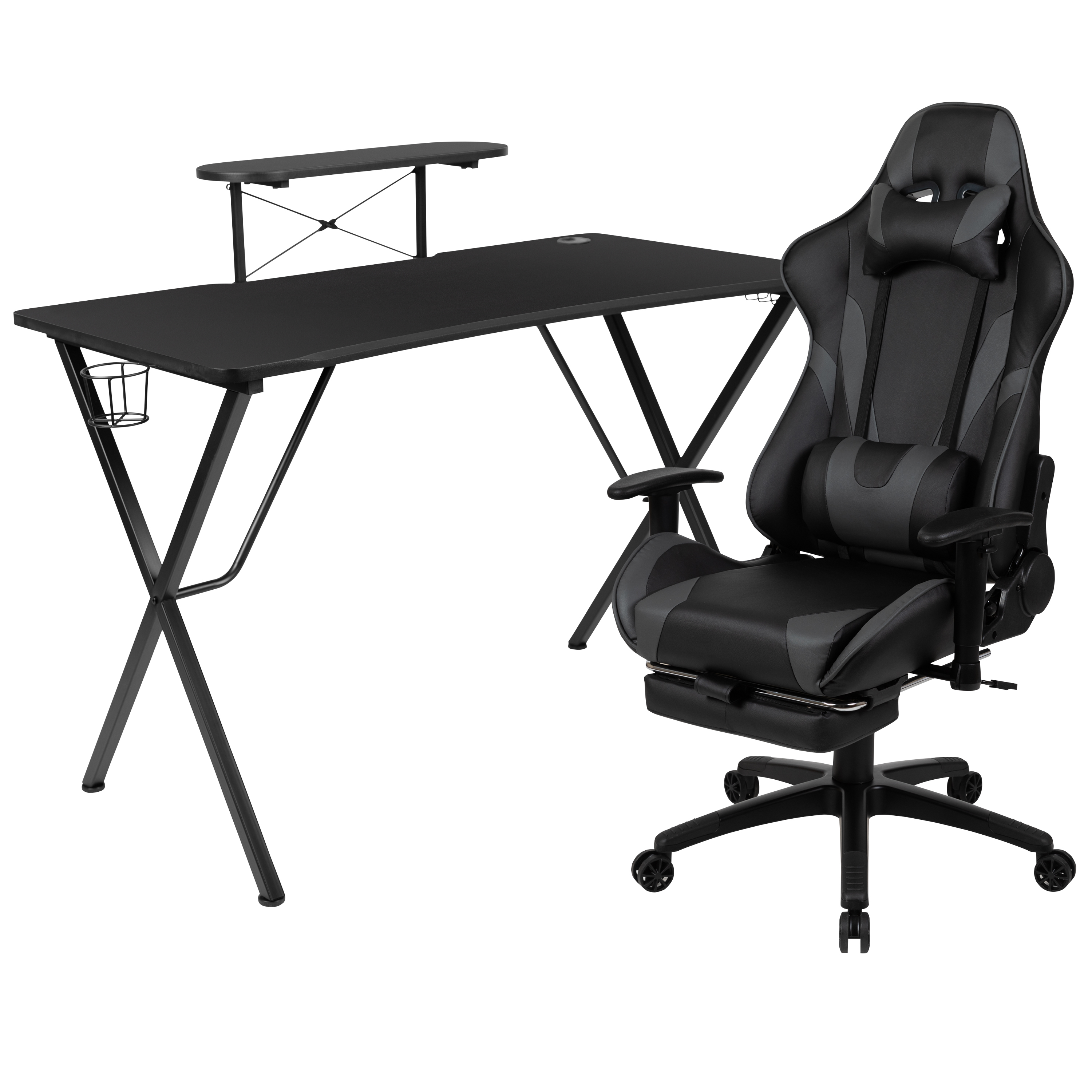 Flash Furniture BLN-X30RSG1031-GY-GG Gaming Desk/Gray Reclining Gaming Chair with Cup Holder/Headphone Hook and Monitor/Smartphone Stand