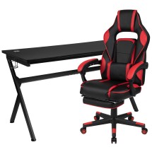 Flash Furniture BLN-X40D1904L-RD-GG Gaming Desk with Cup Holder/Headphone Hook/Removable Mousepad Top & Red Reclining Back/Arms Gaming Chair with Footrest