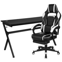 Flash Furniture BLN-X40D1904L-WH-GG Gaming Desk with Cup Holder/Headphone Hook/Removable Mousepad Top/White Reclining Back/Arms Gaming Chair with Footrest