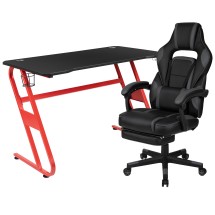 Flash Furniture BLN-X40RSG1030-BK-GG Red Gaming Desk with Cup Holder/Headphone Hook & Black Reclining Back/Arms Gaming Chair with Footrest