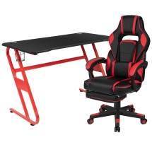 Flash Furniture BLN-X40RSG1030-RED-GG Red Gaming Desk with Cup Holder/Headphone Hook & Red Reclining Back/Arms Gaming Chair with Footrest