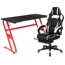Flash Furniture BLN-X40RSG1030-WH-GG Red Gaming Desk with Cup Holder/Headphone Hook & White Reclining Back/Arms Gaming Chair with Footrest