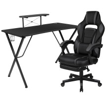 Flash Furniture BLN-X40RSG1031-BK-GG Black Gaming Desk/Black Reclining Gaming Chair with Cup Holder/Headphone Hook/Monitor Stand
