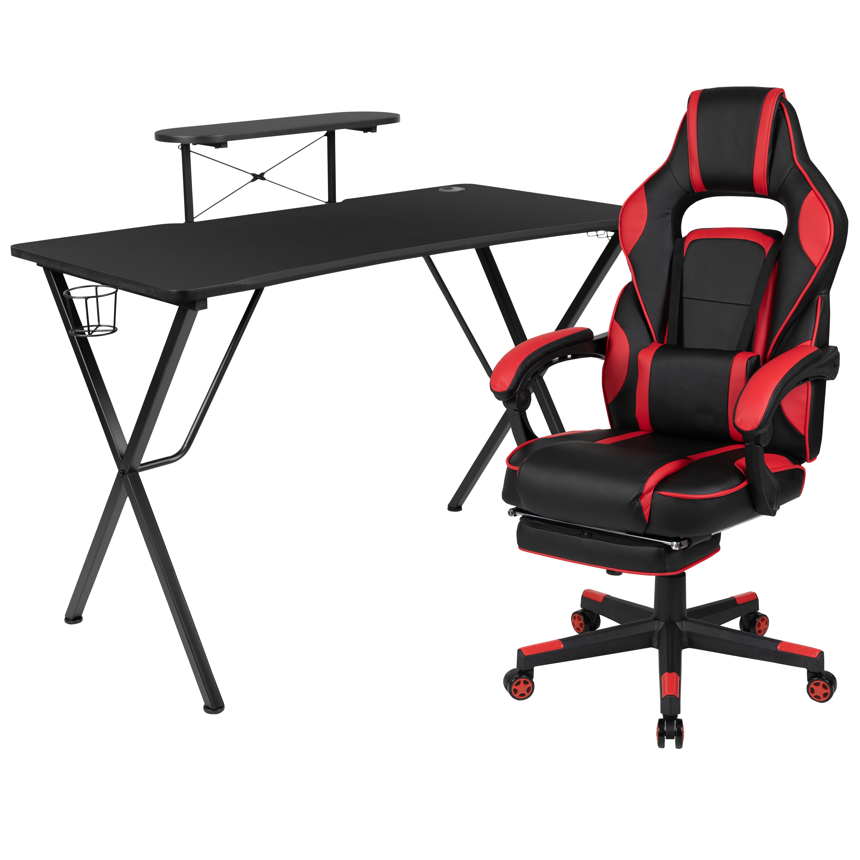 Flash Furniture BLN-X40RSG1031-RED-GG Black Gaming Desk/Red Reclining Gaming Chai with Cup Holder/Headphone Hook/Monitor Stand