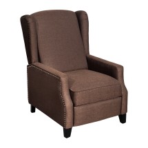 Flash Furniture BO-BS7002-1-BR-GG Traditional Style Slim Brown Polyester Push Back Wingback Recliner with Accent Nail Trim