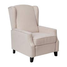 Flash Furniture BO-BS7002-1-CREAM-GG Traditional Style Slim Cream Fabric Push Back Wingback Recliner with Accent Nail Trim