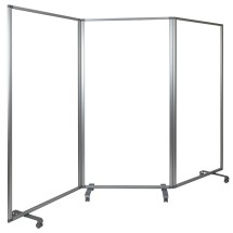 Flash Furniture BR-PTT001-3-AC-90183-GG 3-Section Transparent Acrylic Mobile Partition with Lockable Casters, 72"H x 106.5"L
