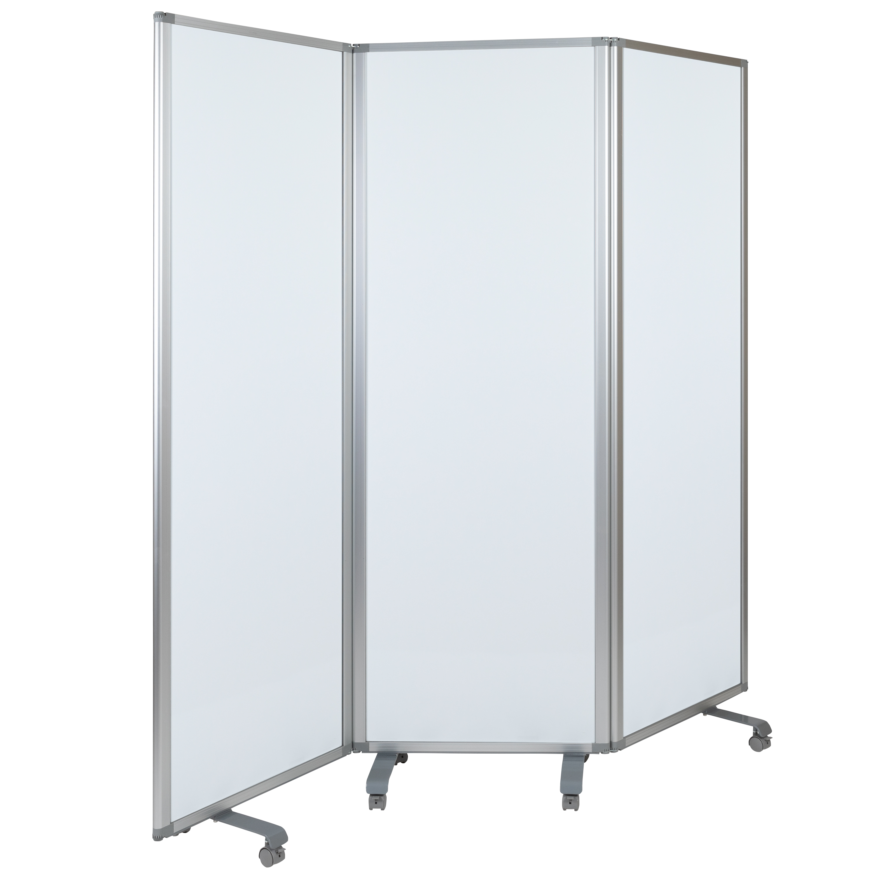 Flash Furniture BR-PTT001-3-M-60183-GG Mobile Magnetic 3-Section Whiteboard Partition with Lockable Casters, 72"H x 24"W