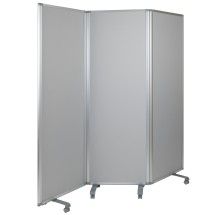 Flash Furniture BR-PTT001-3-MP-60183-GG Double Sided Mobile Magnetic 3-Section Whiteboard/Cloth Partition with Lockable Casters, 72"H x 24"W 