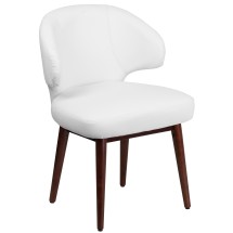 Flash Furniture BT-2-WH-GG Comfort Back Series White LeatherSoft Side Reception Chair with Walnut Legs