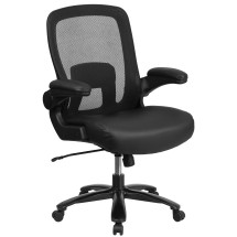 Flash Furniture BT-20180-LEA-GG Big & Tall 500 lb. Black Mesh/LeatherSoft Executive Ergonomic Office Chair with Adjustable Lumbar