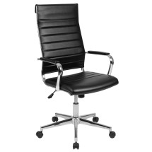 Flash Furniture BT-20595H-1-BK-GG High Back Black LeatherSoft Contemporary Ribbed Executive Swivel Office Chair