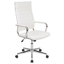Flash Furniture BT-20595H-1-WH-GG High Back White LeatherSoft Contemporary Ribbed Executive Swivel Office Chair