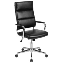 Flash Furniture BT-20595H-2-BK-GG High Back Black LeatherSoft Contemporary Panel Executive Swivel Office Chair