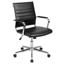 Flash Furniture BT-20595M-1-BK-GG Mid-Back Black LeatherSoft Contemporary Ribbed Executive Swivel Office Chair